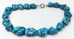 18inch Chunky Statement Turquoise Necklace 925 sterling silver clasp, 6-40mm Blue green white Turquoise,freeform nuggets Necklace For Her