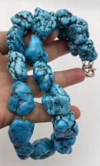 18inch Chunky Statement Turquoise Necklace 925 sterling silver clasp, 6-40mm Blue green white Turquoise,freeform nuggets Necklace For Her