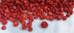 10pcs Natural Bamboo Coral Hand Carved Rose Flower 10-18mm half drilled earrings bead DIY