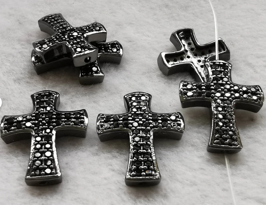 20+2pcs Micro pave cz black jet cross pendant, rhinestone crystal connetor 20-25mm