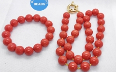 Tangerine Orange  Red Coral Streatch Bracelet  12mm  Round ball Pink Coral  Necklace -20inch Beads  Loose Coral Beads supplies