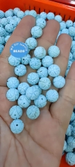 Carved Turquoise Round Gemstone Earring Beads, Popular Gemstone Flower Pair, Handmade Gemstone 3D Rose Round Ball Jewelry Necklace earrings