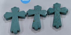Top Drilled--Turquoise Cross Pendant 40-60mm(2.4") Blue Matrix Turquoise Beads, Loose Gemstone Beads 1-20PCS