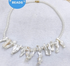 Sale freshwater Pearl necklace, Sea Pearl necklace,Natural Pearl shell Necklace,Irregular Shell Bead Pendant 18inch