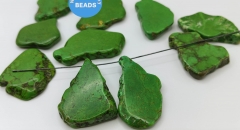 Drilled  12pcs Green turquoise Pendant 15-60mm freeform slab slice beads Chunky Belt Nugget Gemstone beadss | Loose Beads