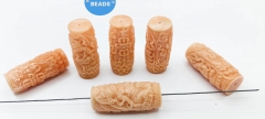 2pcs Oranger Coral Drum Beads, Buddha Lotus Craved Drum Barrel 40X18mm Pendant spacer  beads for jewelry making