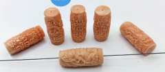 2pcs Oranger Coral Drum Beads, Buddha Lotus Craved Drum Barrel 40X18mm Pendant spacer  beads for jewelry making