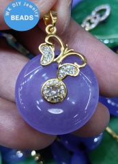 Lemon Yellow Violet Purple Jade pendant 30mm Donut (PI)  18K Gold Jadeite gemstone Stone,Loose bead,Healing earring  necklace PI  for gift