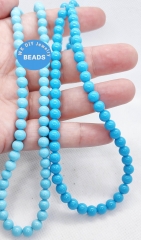 18"strand  Beauty Sleeping Blue Turquoise Necklace ball Round Beads Dark Blue Turquoise 4mm 6mm Jewelry Necklace 18K Gold clasp Gift