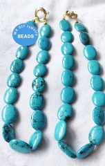 20" Natural Tibetan Stabilized Turquoise,Blue stone Egg  oval  10-40mm  men 18k  Gold Spring Clasp necklace for women gemstone jewellery
