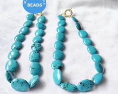 20" Natural Tibetan Stabilized Turquoise,Blue stone Egg  oval  10-40mm  men 18k  Gold Spring Clasp necklace for women gemstone jewellery