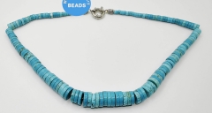 Round Turquoise Tumbled Stone 6-14mm 18inch Stearing Silver Clasp Rondelle Disc  Wheel necklace Crystal