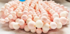 Natural Queen Conch Necklace, Light Pink White Queen Conch Shell Pear Round Ball 6-14mm Beads Handmade Beaded Necklace Length 20"