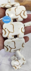 15.5" Large Cream White  Elephant Bead  Turquoise Stone Pendant  Lucky Elephant  Charm,Spiritual loose beads for jewelry making