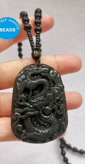 Genuine Rainbow Obsidian stone Pendant,Hanamde Dragon Carved Amulet Mythical Animals Necklace Pendant  jewelry making for gift
