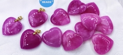 Hot Pink Cherry Jade Heart Charm Necklace Green Ruby Jade Pendant 30mm 18K Gold Focal Silver,Loose bead,Healing earring  necklace