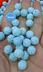 Carved Turquoise Round Gemstone Earring Beads, Popular Gemstone Flower Pair, Handmade Gemstone 3D Rose Round Ball Jewelry Necklace earrings