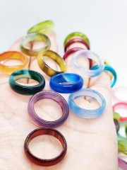10pcs Assorted Ruby Onyx  Tiger Eye Red white Agate carneial  rings  stone bands thin Circle stacking rings natural  chalcedony~ Gift Ring