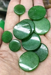 12pcs Double Flat coin Disc jadeite beads Cabochons,10-25mm Round Green  jade stone cabs  for jewelry making