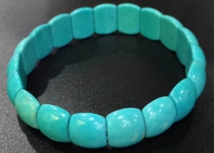 Handmade turquoise bangle, Oval Bar Spikes turquoise bracelet, man woman bracelet, gemstone bead, Stretch Bracelet, Unisex Bracelet