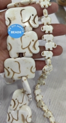15.5" Large Cream White  Elephant Bead  Turquoise Stone Pendant  Lucky Elephant  Charm,Spiritual loose beads for jewelry making