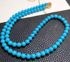 18"strand  Beauty Sleeping Blue Turquoise Necklace ball Round Beads Dark Blue Turquoise 4mm 6mm Jewelry Necklace 18K Gold clasp Gift