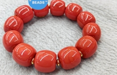 New Pink Coral ,Oranger Coral Streach Bracelet Rondelle Beads, 18k Gold Drum Barrel Abacuse wheel  14X16 mm 9" for man bracelet