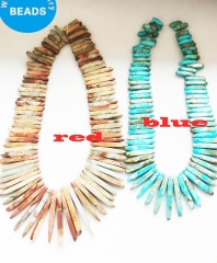 17inch --Red Blue Snake Skin Jasper 20-40mm Sharp Teeth Point Rectangle Necklace - Genuine Gemstone Loose Beads