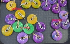 Lemon Yellow Violet Purple Jade pendant 30mm Donut (PI)  18K Gold Jadeite gemstone Stone,Loose bead,Healing earring  necklace PI  for gift