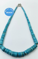 Round Turquoise Tumbled Stone 6-14mm 18inch Stearing Silver Clasp Rondelle Disc  Wheel necklace Crystal