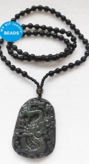 Genuine Rainbow Obsidian stone Pendant,Hanamde Dragon Carved Amulet Mythical Animals Necklace Pendant  jewelry making for gift