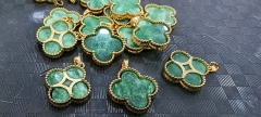 Green Jade four flower  22k Gold ,Green jadeit  20mm Pendant  gemstone 1-10pcs