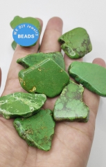 Drilled  12pcs Green turquoise Pendant 15-60mm freeform slab slice beads Chunky Belt Nugget Gemstone beadss | Loose Beads