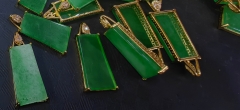 18k Gold Filled  Emeral Jade Pendant On 20” Gold Tone Chain, Hand Carved Taiwanese Nephrite Rectangle,35X18mm 1pcs for jewelry making