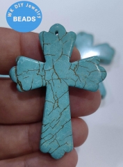 Top Drilled--Turquoise Cross Pendant 40-60mm(2.4") Blue Matrix Turquoise Beads, Loose Gemstone Beads 1-20PCS