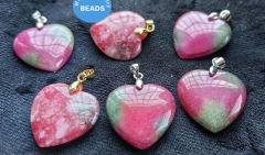 Hot Pink Cherry Jade Heart Charm Necklace Green Ruby Jade Pendant 30mm 18K Gold Focal Silver,Loose bead,Healing earring  necklace