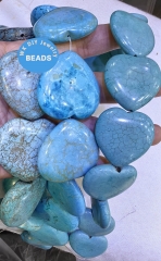 16" Strand Turquoise 10-40mm Heart Beads Turquoise Gemstone Love Cabochon Pendnat, Loose Designer Crystal For Jewelry Making Supply