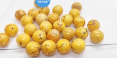 Hot Sale --14mm Oranger Golden turquoise round ball loose beads for earrings bracelet necklace charm Drilled  bead 6pcs