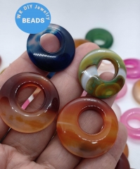 20pcs Ruby Cherry Pink Yellow White Agate ,Slice Red Carnerial  stone pendant,25-30mm PI Donut Round Circle Onyx  Striped Carnerial beads