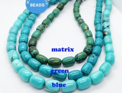 Tibetant Blue Green Natural Stabilized Turquoise Bracelet 8-18mm 15 inch Drum Barrle Oval Rice Green Blue   Gemstone