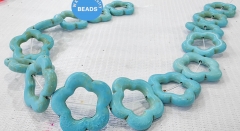 15.5inch Five Petal  Blue White Rainbow Jet Turquoise Stone Beads Synthese Flower Clover 4 leaves 15-30mm   Flower Hollow Spacer beads