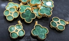 Green Jade four flower  22k Gold ,Green jadeit  20mm Pendant  gemstone 1-10pcs