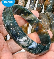 AA Genuine Moss Agate Gemstone woman man band bangle 54-64mm  Bangle, Protective Bangle, Crystal, Wealth  Calming Bangle Gift  1PCS