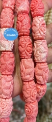 Large Drum Barrl Carved Rose Dragon Pendant, Pink Conch  Beads ,20-30mm 2-10pcs Spiritual Jewelry  loose beads for jewelry making