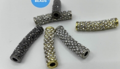 40mm Curved CZ  Bar Connector, Cubic Zirconia , Cylind Connector, Rose Gold/ Silver/ Black /Gunmetal Bar tube Spacer beads Pendant 2-20PCS