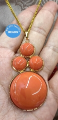Large Oranger Coral Charm 18k Gold Round Drop Neckalce pendant  Red pendant Focal jewelry making 1pcs