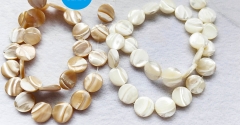 Brown Shell,Natural White Mother Of Pearl Circle Coin Flat Round Beads ,14mm15.5inch MOP Coin Beads Loose beads for jewelry making