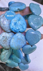 Large Turquoise 10-40mm 16inch Heart Beads Turquoise Gemstone Love Cabochon Pendnat, Loose Designer Crystal For Jewelry Making Supply