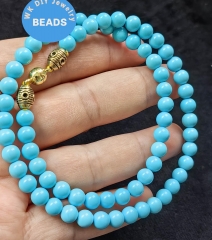 Royal Blue Turquoise Necklace with Clasp Round Beads Green Turquoise 4mm 6mm 8mm 18inch Jewelry Necklace for Gift