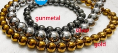AAA Natural Hematite round beads Round Semi-Precious Gemstone Loose,  Size 4 to 16mm 15.5inch Silver Rose Gold Black Jet Rainbow Jewelry